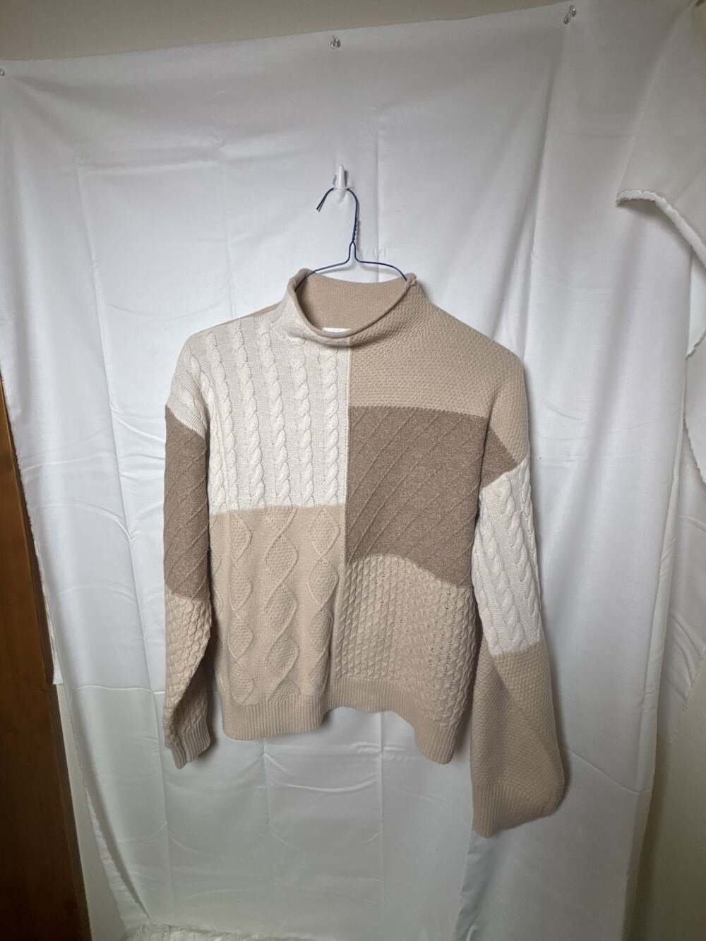verve ami Patchwork Turtleneck Sweater Size M Beige